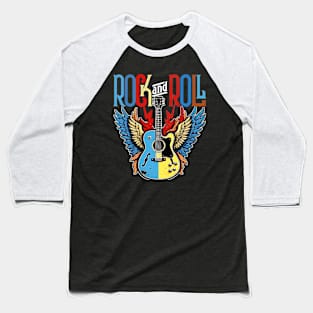 Vintage Retro Distressed 80s Rock & Roll Music Guitar Wings Baseball T-Shirt